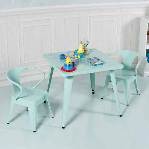 Table de Jeu Carrée pour Enfant avec Coins Arrondis et Surface Lisse Capacité 100 Kg en Acier 68,5x68,5x61cm Bleu