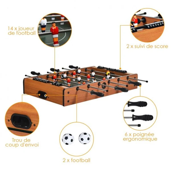 Table de Jeux Multifonction 4 en 1 Baby-foot Air Hockey Billard Tennis de Table 81 x 43 x 30,5 cm
