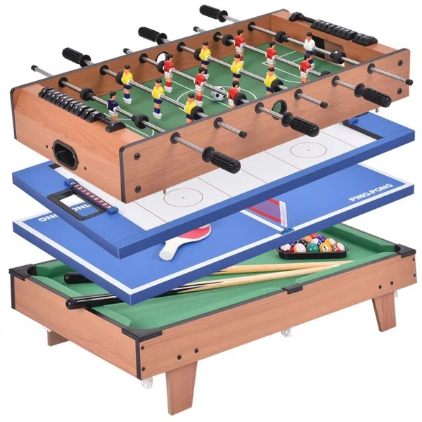 Table de jeux multifonction 4 en 1 Football Hockey Tennis de table Billard, en Bois, avec accessoires, 81,5x43x24cm