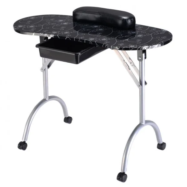 Table de manucure pliante portable pour ongles cosmétique avec roulettes tiroir coussin et housse, 90 x 37 x 68 cm, Noir