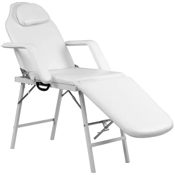 Table de massage pliante 3 zones Lit de massage pour cosmétique Appuie-tête Accoudoirs Portable 182x77,5x68cm Blanc