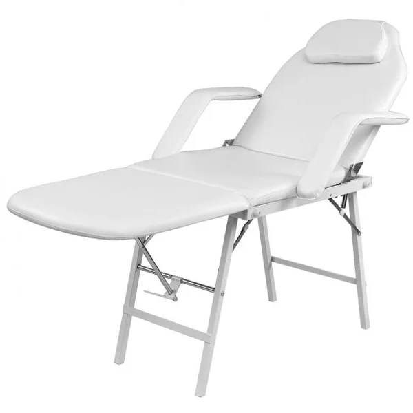 Table de massage pliante 3 zones Lit de massage pour cosmétique Appuie-tête Accoudoirs Portable 182x77,5x68cm Blanc