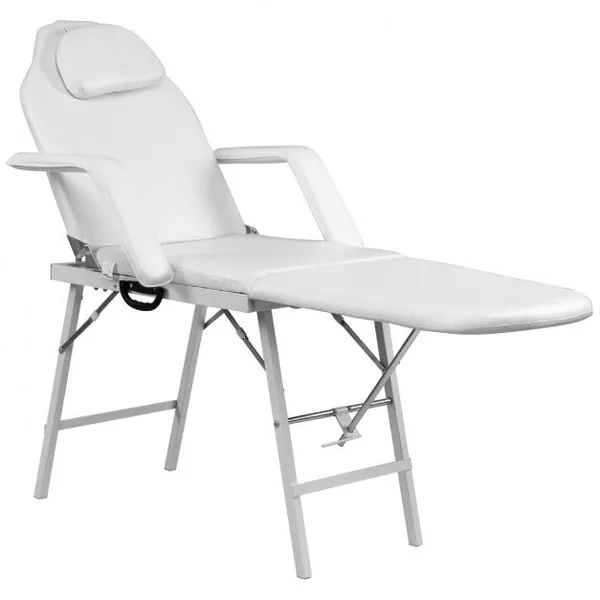 Table de massage pliante 3 zones Lit de massage pour cosmétique Appuie-tête Accoudoirs Portable 182x77,5x68cm Blanc