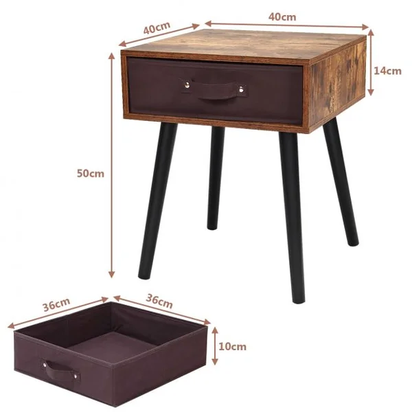 Table de Nuit Table de Chevet avec un Tiroir en Tissu Amovible Marron Rustique
