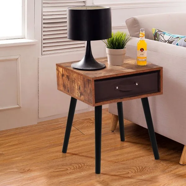 Table de Nuit Table de Chevet avec un Tiroir en Tissu Amovible Marron Rustique