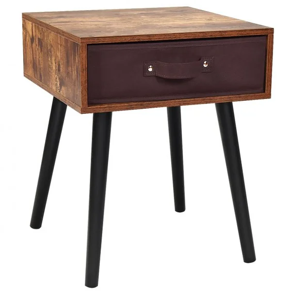 Table de Nuit Table de Chevet avec un Tiroir en Tissu Amovible Marron Rustique