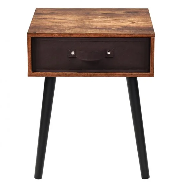 Table de Nuit Table de Chevet avec un Tiroir en Tissu Amovible Marron Rustique