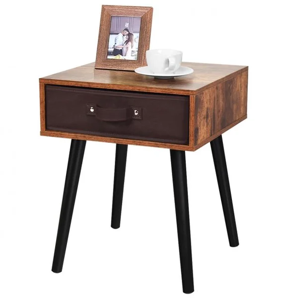 Table de Nuit Table de Chevet avec un Tiroir en Tissu Amovible Marron Rustique