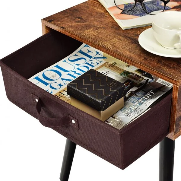 Table de Nuit Table de Chevet avec un Tiroir en Tissu Amovible Marron Rustique