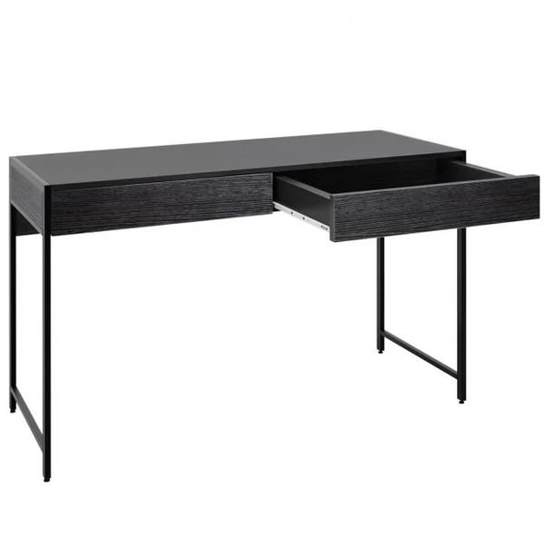 Table d'Ordinateur en Bois et Acier avec 2 Tiroirs 112x48x76CM Design Rétro Poste de Travail Noir