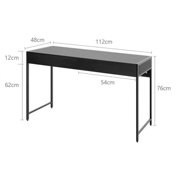 Table d'Ordinateur en Bois et Acier avec 2 Tiroirs 112x48x76CM Design Rétro Poste de Travail Noir