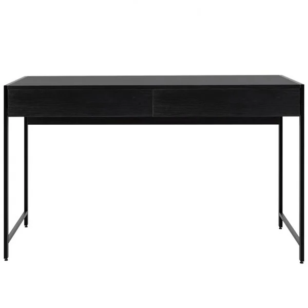 Table d'Ordinateur en Bois et Acier avec 2 Tiroirs 112x48x76CM Design Rétro Poste de Travail Noir