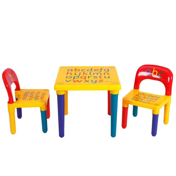 Table et chaises pour Enfant en plastique avec imprimé alphabet Table de Salle d’activités Meuble Jouet, Multicolore