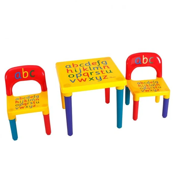 Table et chaises pour Enfant en plastique avec imprimé alphabet Table de Salle d’activités Meuble Jouet, Multicolore