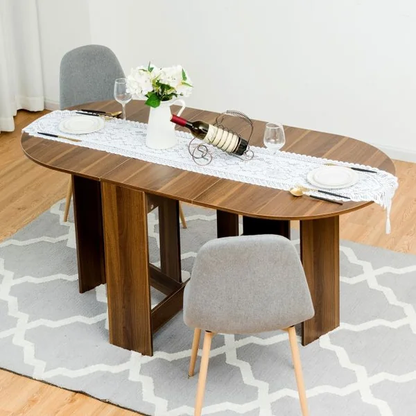 Table Pliable pour Salle à Manger Cuisine Jusqu’à 6 Personnes Capacité 60kg en Bois 163x80x75cm Bois Naturel Foncé