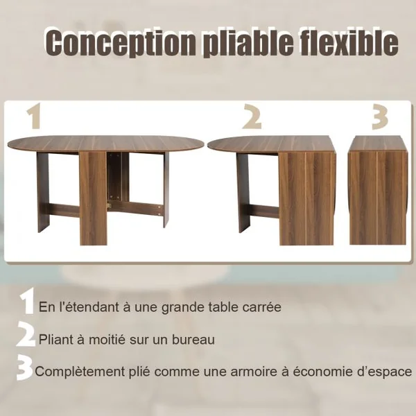 Table Pliable pour Salle à Manger Cuisine Jusqu’à 6 Personnes Capacité 60kg en Bois 163x80x75cm Bois Naturel Foncé