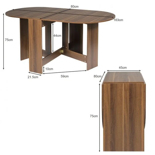 Table Pliable pour Salle à Manger Cuisine Jusqu’à 6 Personnes Capacité 60kg en Bois 163x80x75cm Bois Naturel Foncé