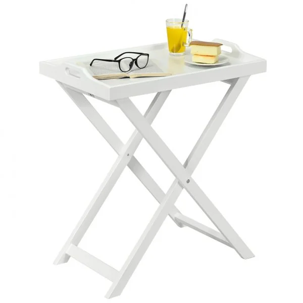 Table Pliante avec Plateau Amovible pour Chambre Salon Balcon Style Contemporain en MDF, 58x38x67,5cm, Blanc