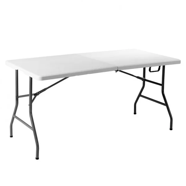 Table Pliante de Camping Table Pliable pour Pique-nique Table Extérieure en Acier HDPE, 153x74x74cm, Blanc