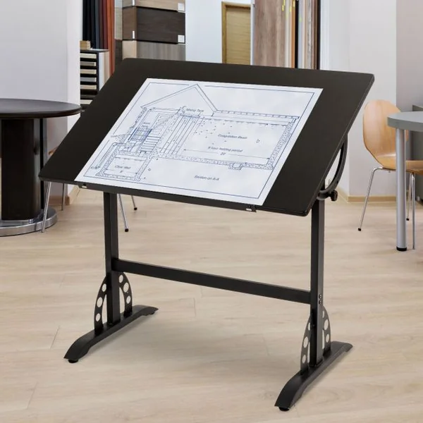 Table à dessin Table d'architecte Table de travail Bureau d'art Bureau étudiant, inclinaison réglable, 90x60x78 cm, noir