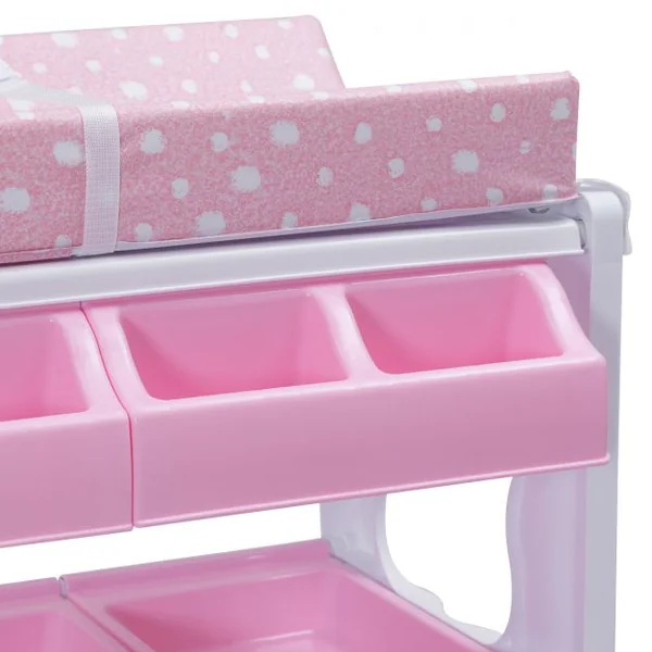 Table à Langer avec Baignoire à Roullette Commode Matelas à Langer et Rangement 85 x 64 x 92 cm Rose