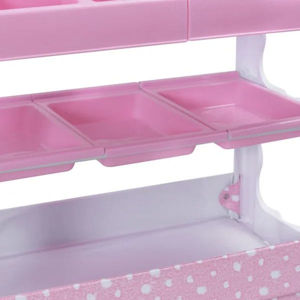 Table à Langer avec Baignoire à Roullette Commode Matelas à Langer et Rangement 85 x 64 x 92 cm Rose