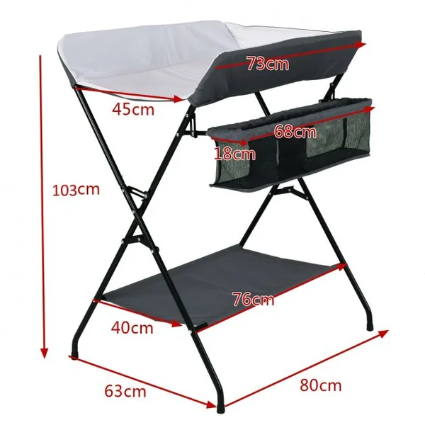 Table à Langer Bébé Pliante avec Panier de Rangement à Côté Capacité 10 Kg en Toile Pvc Fer 80x63x103cm Gris