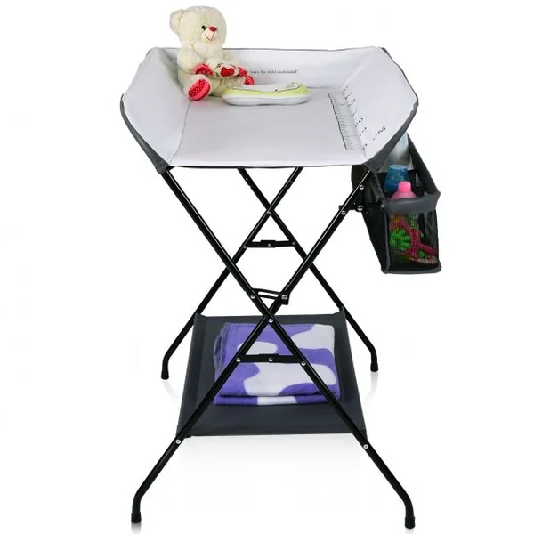 Table à Langer Bébé Pliante avec Panier de Rangement à Côté Capacité 10 Kg en Toile Pvc Fer 80x63x103cm Gris