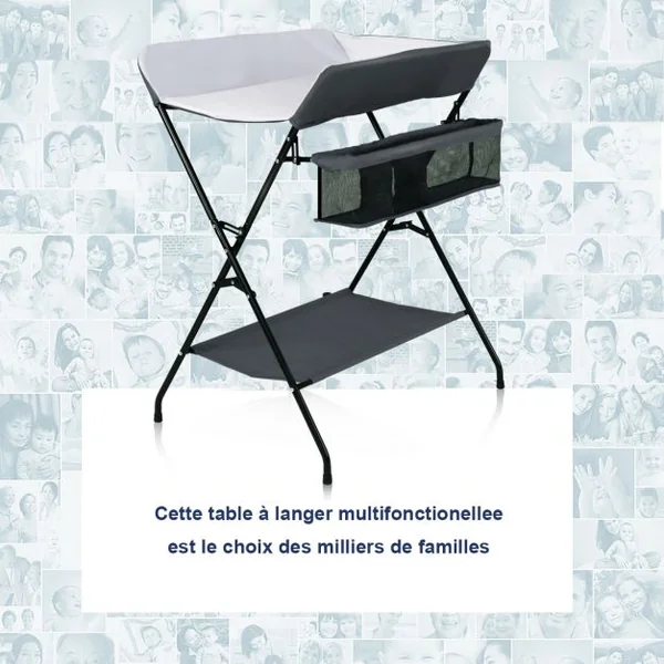 Table à Langer Bébé Pliante avec Panier de Rangement à Côté Capacité 10 Kg en Toile Pvc Fer 80x63x103cm Gris
