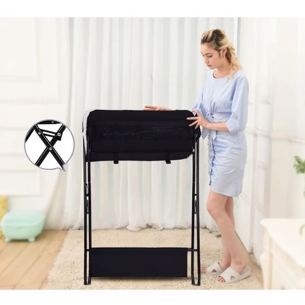 Table à Langer Bébé Pliante avec Panier de Rangement à Côté Capacité 10 Kg en Toile Pvc Fer 80x63x103cm Noir