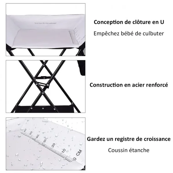 Table à Langer Bébé Pliante avec Panier de Rangement à Côté Capacité 10 Kg en Toile Pvc Fer 80x63x103cm Noir