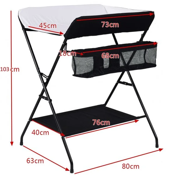Table à Langer Bébé Pliante avec Panier de Rangement à Côté Capacité 10 Kg en Toile Pvc Fer 80x63x103cm Noir