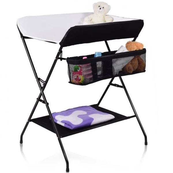 Table à Langer Bébé Pliante avec Panier de Rangement à Côté Capacité 10 Kg en Toile Pvc Fer 80x63x103cm Noir