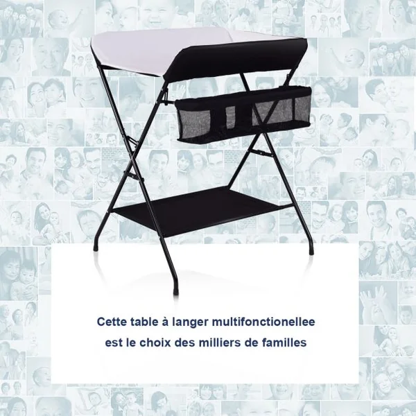 Table à Langer Bébé Pliante avec Panier de Rangement à Côté Capacité 10 Kg en Toile Pvc Fer 80x63x103cm Noir