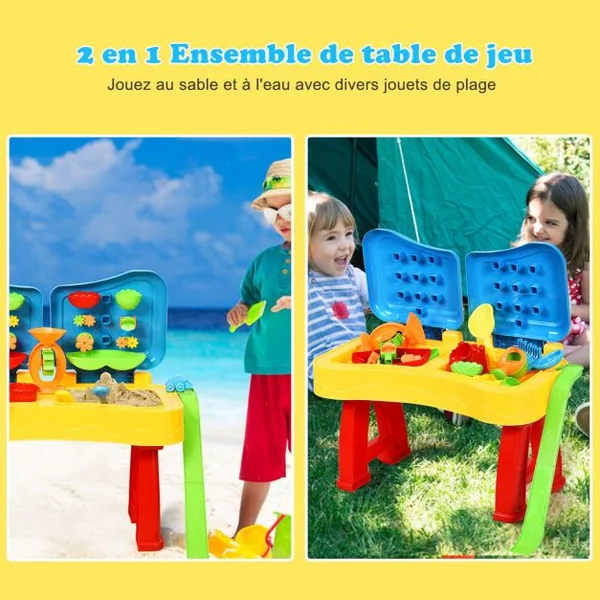Table à Sable et à Eau 2 en 1pour Enfants de +3 Ans Table D'activité 31 Accessoires et Moules 70x35x72cm Multicolore