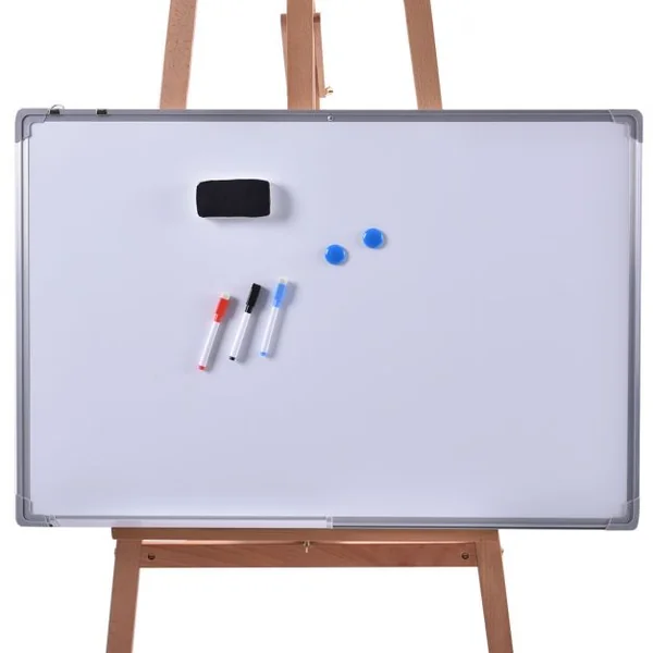 Tableau Blanc Effaçable à sec Surface Magnétique Cadre Aluminium 2 Aimants 3 Stylos tampon 90*60CM, 70*50CM, 60*40CM, 50*35CM