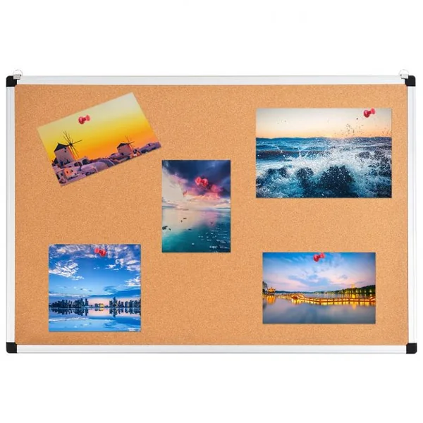 Tableau d'Affichage en Liège Naturel 60 x 90 CM Cadre en Aluminium avec 2 Crochets de Suspension en MDF