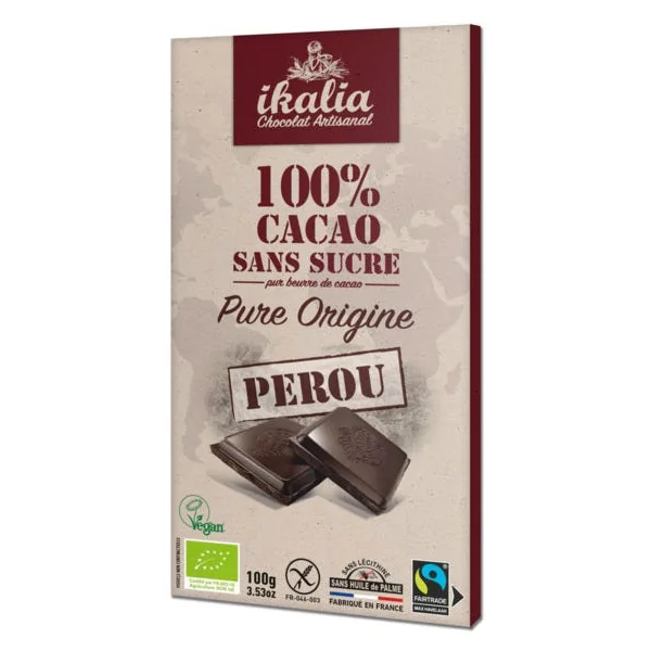 Tablette 100% cacao sans sucre pure origine Pérou 100g