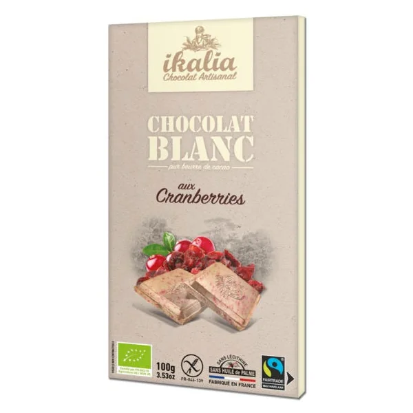 Tablette de chocolat blanc aux cranberries 100g