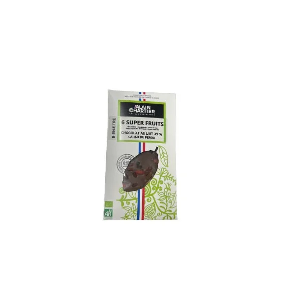 Tablette de Chocolat lait Pérou 39% 6 Super Fruits