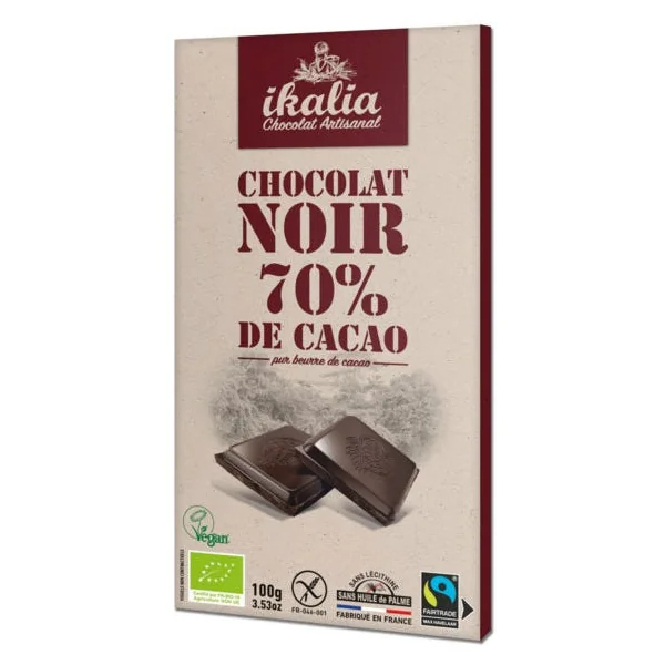 Tablette de chocolat noir 70% de cacao minimum 100g