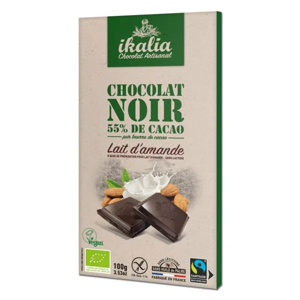 Tablette de chocolat noir au lait d'amande, sans lactose 100g