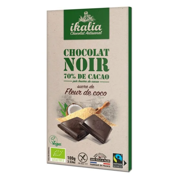 Tablette de chocolat noir au sucre de fleur de coco 100g