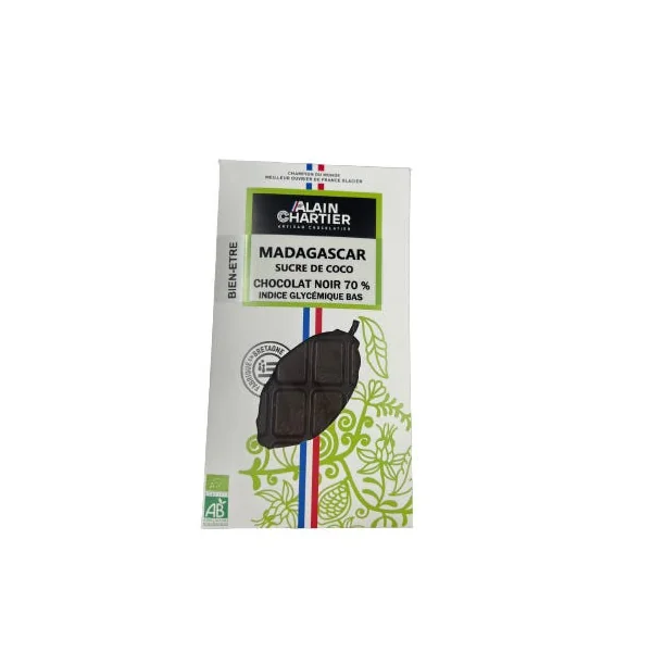 Tablette de Chocolat noir Madagascar 70% Sucre fleur de coco (IG Faible)