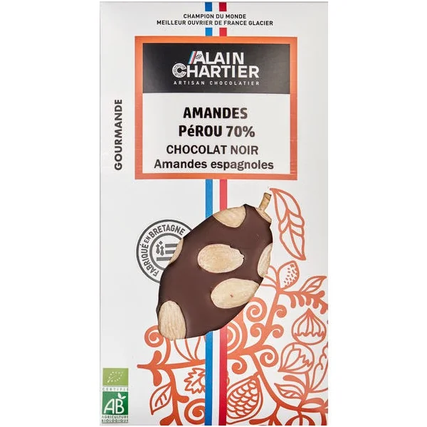 Tablette de Chocolat noir Pérou 70% Amandes
