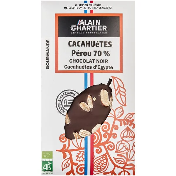 Tablette de Chocolat noir Pérou 70% Cacahuètes