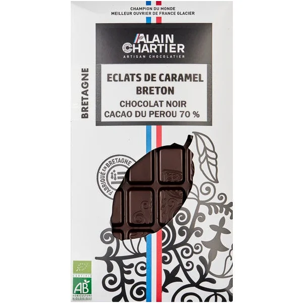 Tablette de Chocolat noir Pérou 70% Eclats de Caramel Breizh