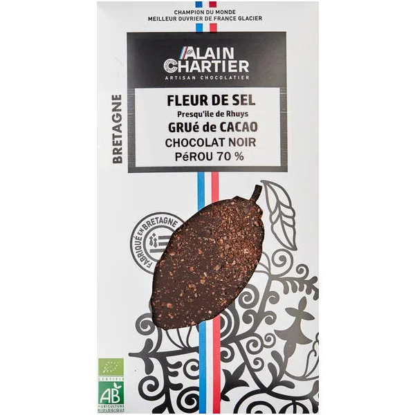 Tablette de Chocolat noir Pérou 70% Fleur de Sel/Grué de Cacao