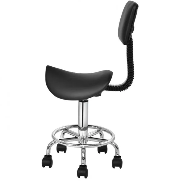 Tabouret avec dossier et roulettes Tabouret pivotant Hauteur réglage Salon de beauté, 150 kg max, 37x34x81-96cm, Noir