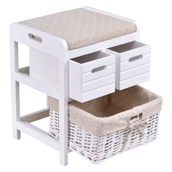 Tabouret Banc Coffre Siège d’appoint Mini Commode avec panier tiroir coussin Tabouret Salle de bain, couloir, chambre
